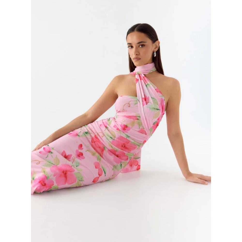 Peppermayo pink floral maxi dress - size 4
